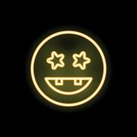 Neon yellow emoji smiling with star eyes and teeth showing icon vector
