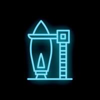 Neon blue rocket standing on launchpad awaiting takeoff vector
