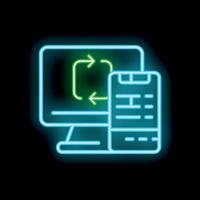 Neon icon of data transfering from computer to mobile device vector