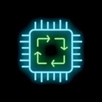 Neon cpu icon showing refreshing data process vector