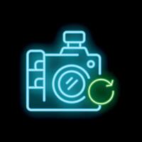 Neon icon representing camera undergoing a system update or reset process vector