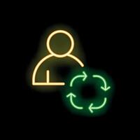 Neon icon of person with circular arrows representing returning customer vector