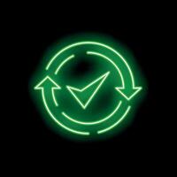 Green neon approved symbol showing validation in circular economy vector