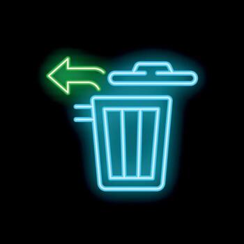 Neon trash bin icon returning file to folder vector