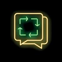 Neon speech bubble showing rotating arrows with black background vector