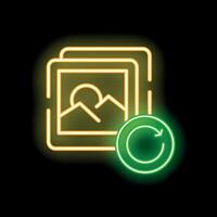 Neon icon of multiple image files showing refreshing process vector