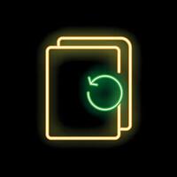 Neon icon of document with rotating arrows for update or synchronize concept vector