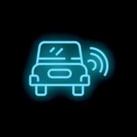 Neon smart car emitting signal on black background vector