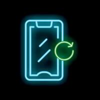Neon icon of smartphone showing updating system process vector