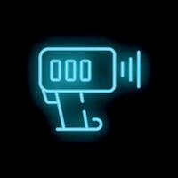 Neon icon of barcode scanner emitting light beam on black background vector