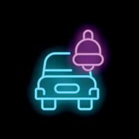 Neon icon of a car with a bell ringing, symbolizing notification or alert vector