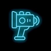 Blue neon sign of a speed camera flashing on a dark background vector
