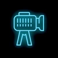 Neon icon of professional digital camera on tripod recording vector