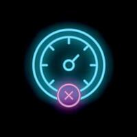 Neon sign showing a gauge with a cross sign for time out or error vector