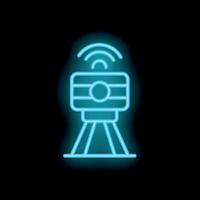 Neon wifi router sending signal on black background vector