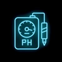 Neon icon of digital ph meter showing ph level with probe vector