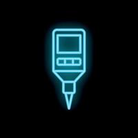 Glowing blue neon icon of a digital thermometer is isolated on a black background vector