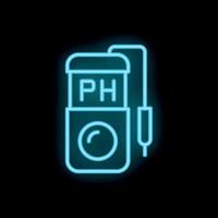 Neon icon of a device measuring ph with a probe displaying the results vector