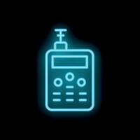 Neon icon of a portable radio transceiver glowing blue on black background vector