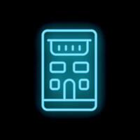 Glowing neon sign depicting a building at night with multiple windows vector