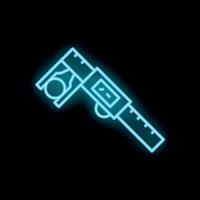 Glowing neon line caliper icon isolated on black background representing a construction tool vector