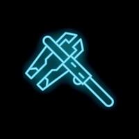 Neon caliper measuring tool icon glowing against dark background vector