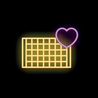 Neon glowing heart floating over spreadsheet icon on dark background vector