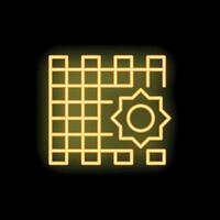 Neon yellow spreadsheet with setting gear icon on black background vector