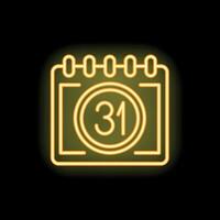 Neon calendar icon glowing on dark background showing the 31st vector