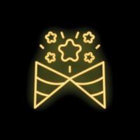 Neon sign of party poppers exploding with stars on black background vector