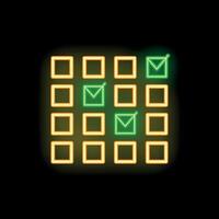 Neon green check mark icon in yellow checkbox grid on black background vector