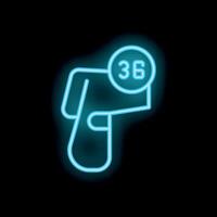 Neon icon of digital infrared thermometer showing normal body temperature vector