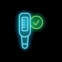 Neon electronic thermometer showing normal temperature with check mark icon vector