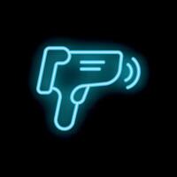Neon icon of digital infrared thermometer showing temperature vector