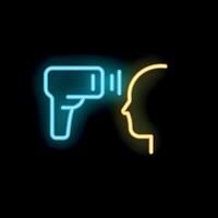 Neon icon of doctor measuring temperature with infrared thermometer vector