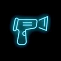 Neon icon of a barcode scanner emitting a beam of light vector