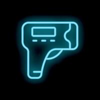 Neon icon of contactless digital infrared thermometer showing temperature vector