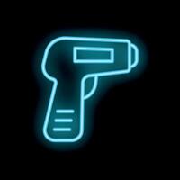 Glowing neon icon of contactless digital thermometer showing high temperature vector
