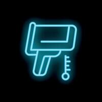 Neon icon of a digital infrared thermometer with high temperature reading vector