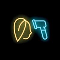 Neon icon of doctor checking patient's temperature with infrared thermometer vector
