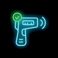 Neon icon of contactless thermometer showing normal temperature vector
