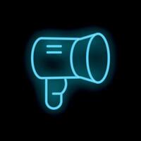Neon megaphone icon glowing against dark background vector