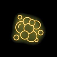Yellow neon sign showing soap suds bubbles floating on black background vector