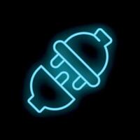 Neon electric plug connecting to socket on black background vector