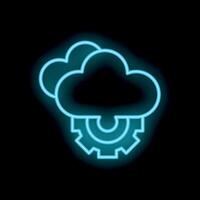 Blue neon cloud computing icon with gear representing cloud configuration vector