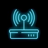 Neon wifi router sign glowing on black background vector