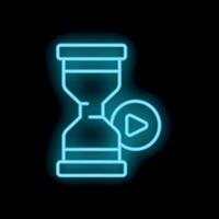 Neon sign showing an hourglass with play button symbolizing time management vector