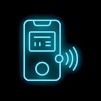 Neon smartphone sending wireless signal on black background vector
