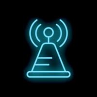 Neon wifi router emitting signal on black background vector