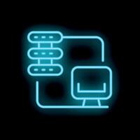 Neon servers connecting to a computer icon on black background vector